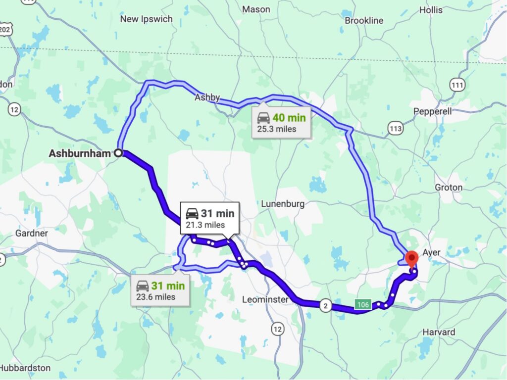 Jamboree Map, traveling from Ashburnham.