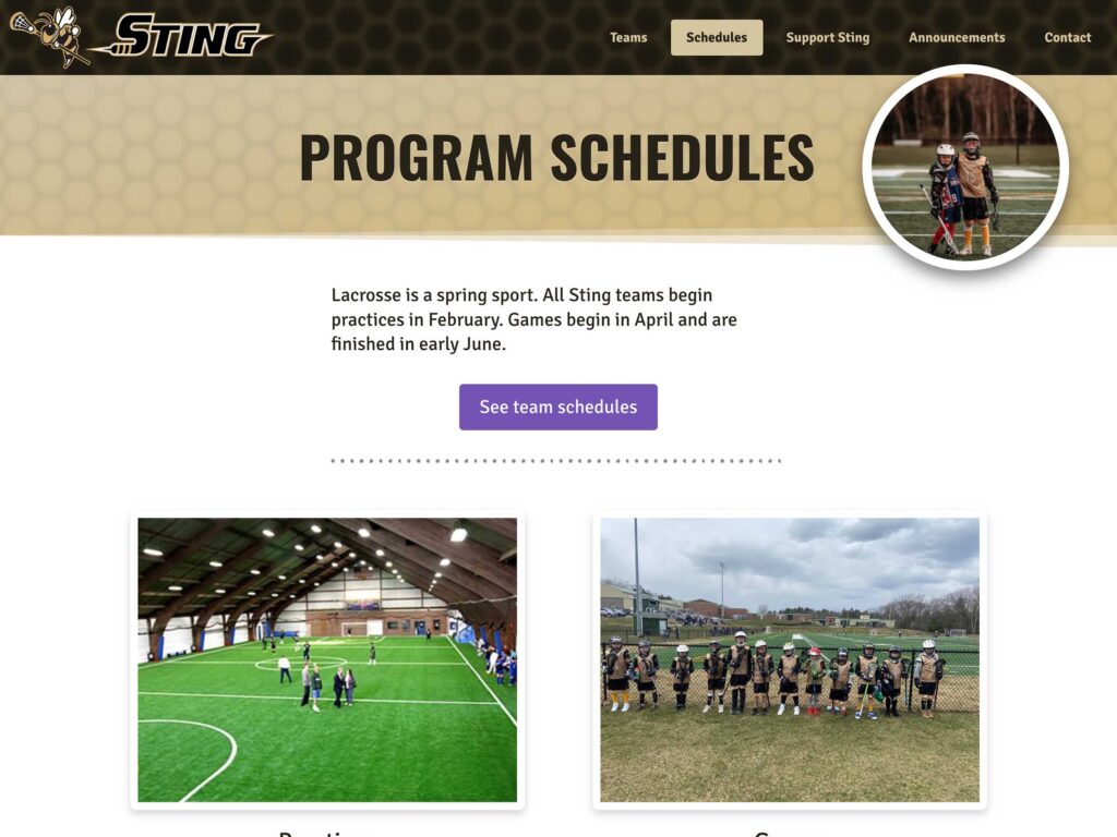 Sting Website 2022, Schedules page.